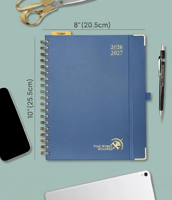 POPRUN 2026-2027 Academic Year Weekly and Monthly Planner Calendar,Jul 2026 - Jun 2027，10" x 8"， Daily Agenda Book & Appointment Book with Hourly Schedule, Tabs, Hardcover, School and Office Supplies - Navy Blue