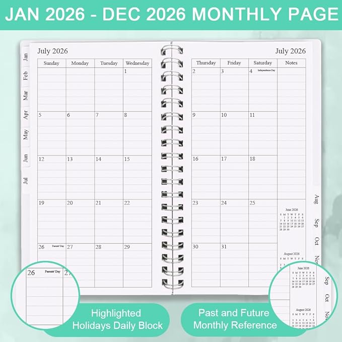 2026 Pocket Planner, A6 Weekly Planner with Monthly Tabs, Run January 2026-December 2026, Elastic Closure, Twin-Wire Binding, Easy to Organize Your Daily Life, 3.75 x 6.75 In, Pocket Planners 2026, Teal
