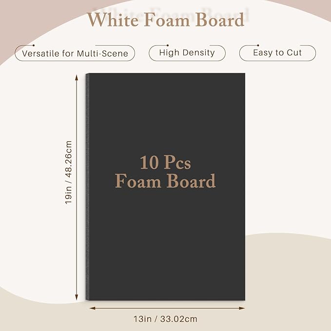 AUEAR, 10 Pack 13x19 Black Foam Boards, Foam Core Poster Board for Display, Mounting, Print, Presentation and Projects, 3/16'' Thick