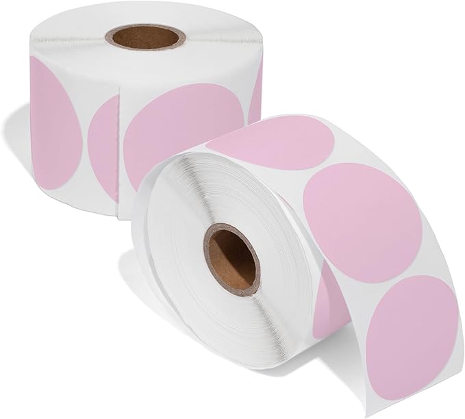 Spartan Industrial - 2" Circle Pink Direct Thermal Labels (1500 Count, 2 Rolls) - 2 Inch Pink Thermal Labels for Logos, Packaging, Branding - Compatible with Zebra and Rollo Printers