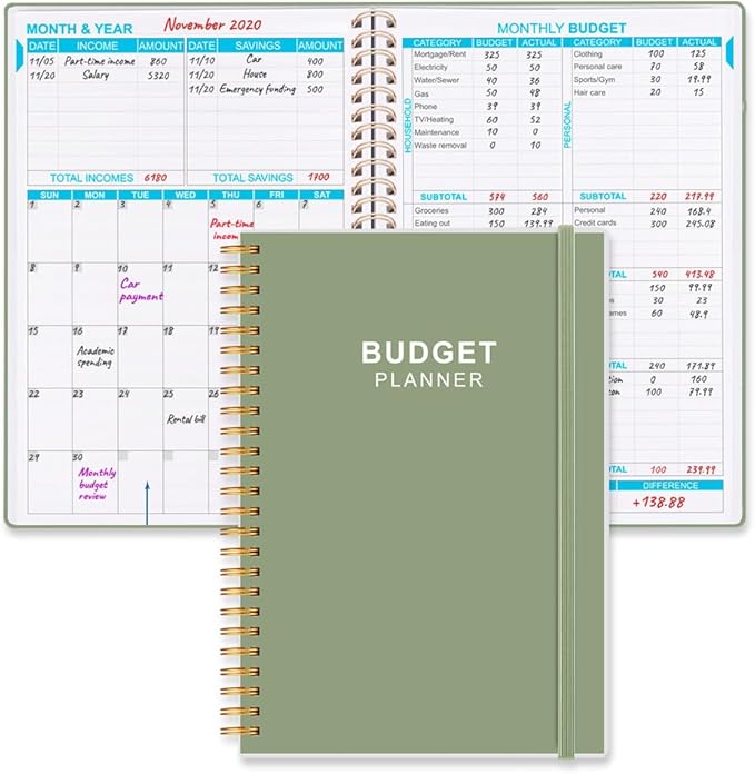 Budget Planner - Monthly Budget Book with Expense Tracker Notebook, Undated 12 Month Bill Organizer & Finance Planner to Manage Your Money, Account Book with Colorful Tabs, 5.8" x 8.5", Green