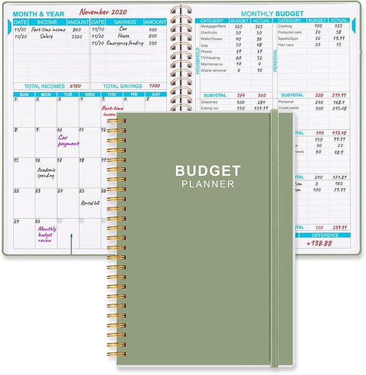 Budget Planner - Monthly Budget Book with Expense Tracker Notebook, Undated 12 Month Bill Organizer & Finance Planner to Manage Your Money, Account Book with Colorful Tabs, 5.8" x 8.5", Green