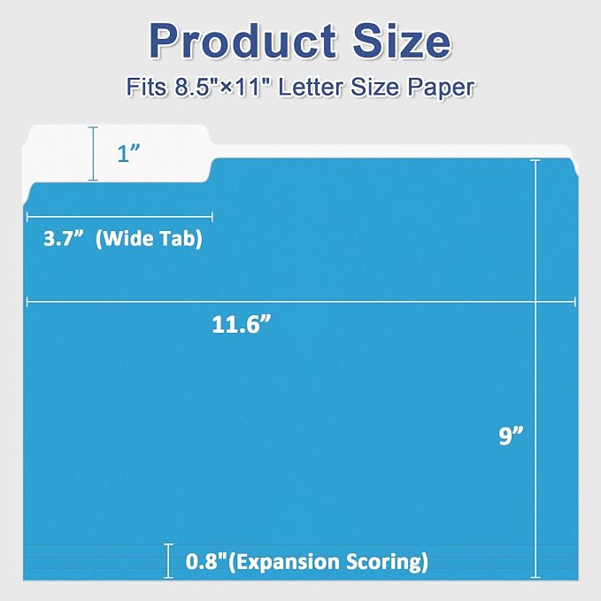 File Folder, PANDRI 220 Pack Colored File Folder, 1/3 Cut Tabs, Letter Size, Assorted 6 Colors Filing Folder for Office School Business