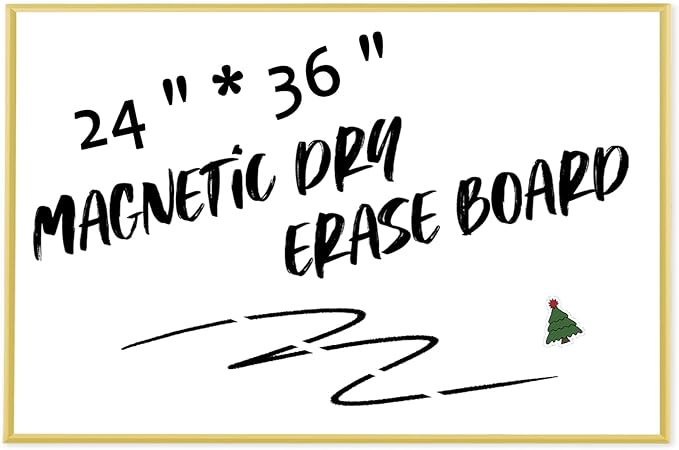 Dry Erase White Board, Magnetic Whiteboard for Wall Office/School/Home, Hanging Board for Decoration/Planning/Kitchen Grocery List/Drawing/Memo, 24"x 36" Gold Aluminum Frame (BB-Gold-6090)