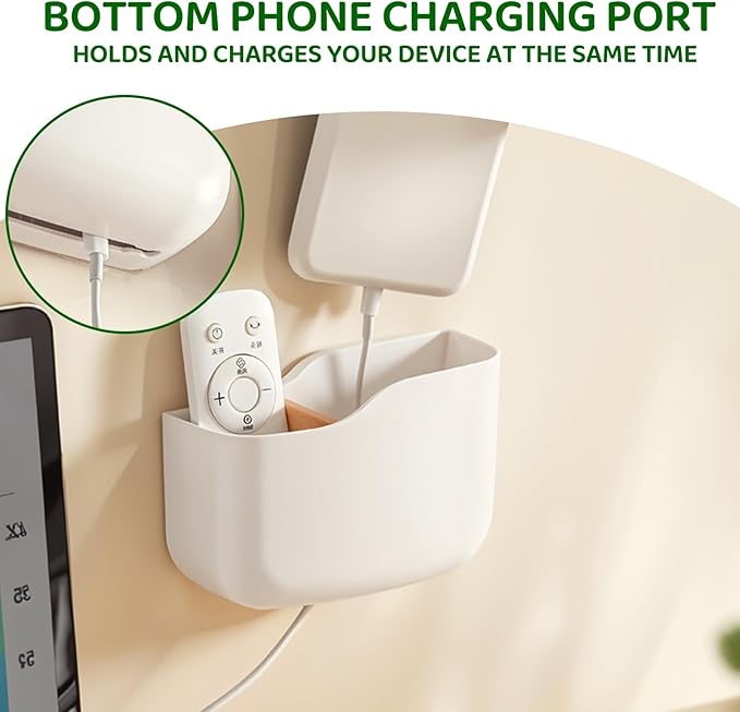 Wall Mount Remote Control Holder, Adhesive Phone Charging Holder, Universal TV Remote Organizer, Controller Storage Organizer Box with Adjustable Divider for Phone,Room, Bedside, Office (L*2)