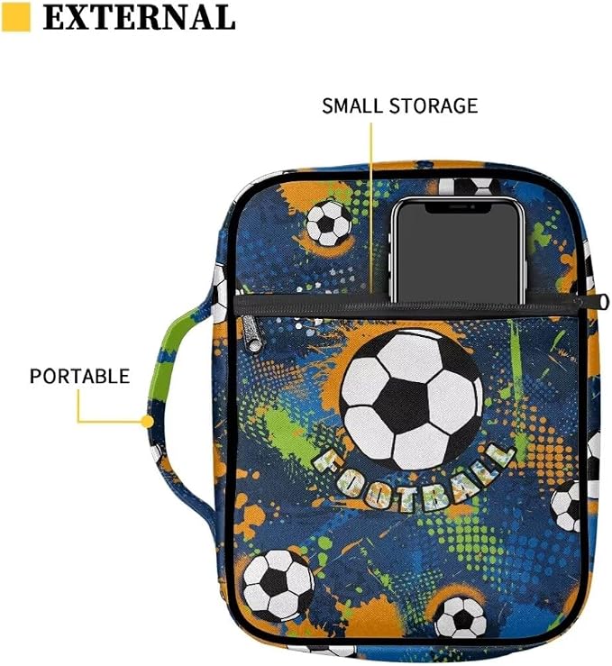 Coldinair Football Bible Cover Case for Men Teen, Kids Scripture Carrying Case with Handle and Pocket, Bible Book Tote Handbag