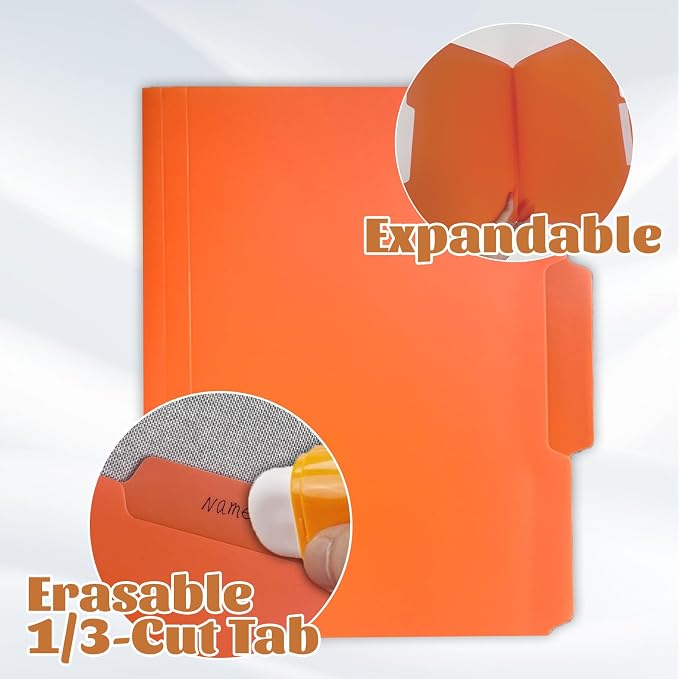 36 Pack Plastic File Folders with Pocket, 1/3 Cut Tab Heavy Duty Poly Manila File Folder with Sticky Labels, Bulk Thick Assorted 6 Colors Document Organizer for Home Business Office Supplies