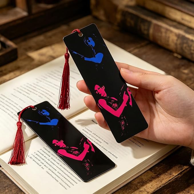 2 Pack Acrylic Bookmark Set with Red Tassels, Double Sided Survival Horror Inspired Book Markers, Anime Style Reading Accessories, Tactical Character Gift for Book Lovers Students Readers(2Pcs Evil)