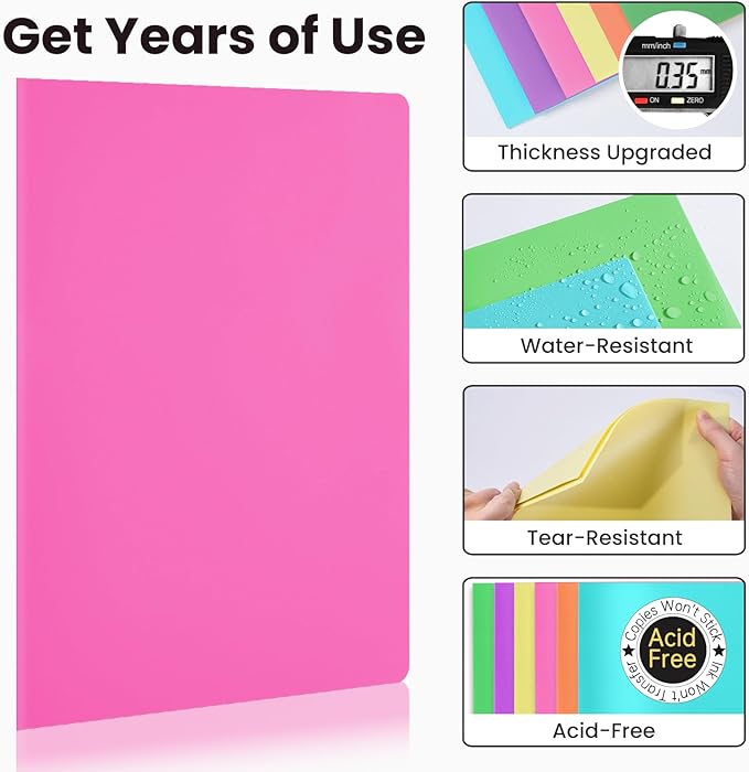 Sooez 6Pack Folders with Pockets, Pastels Colors, Heavy Duty Pocket Folder, Plastic Folders with Pockets, 2-Pocket Folder Bulk, Aesthetic File Folder, Back to School Office Filing Supplies