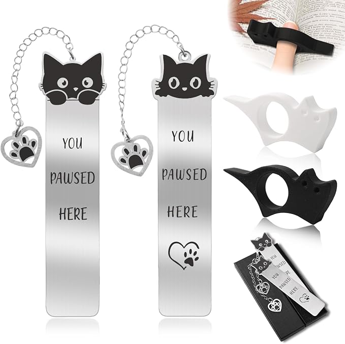 2 Pcs Cute Cat Pendant Bookmarks with Thumb Book Page Holder, Cat Lover Gifts for Women Men Reader, Ideal Book Reader Gifts & Reading Accessories(Cat B)