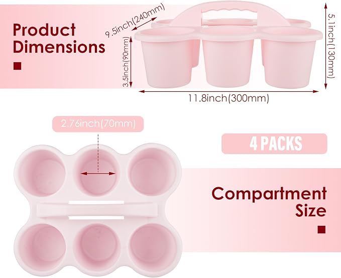 Classroom Caddy for School, Kidsroom, Pencil Holder, Plastic Cup Caddy for Drink Delivery, Pink, 4 Pack