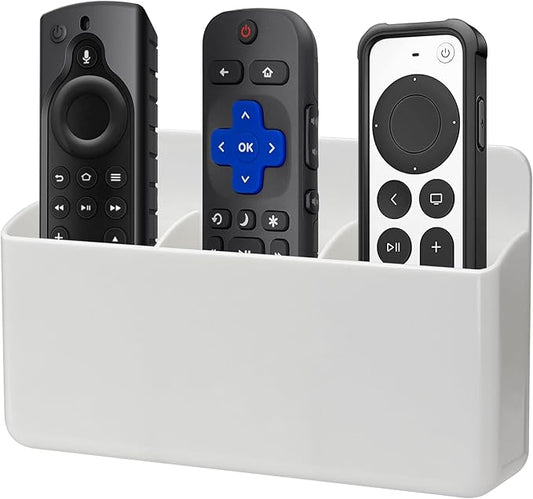 3 Slot Remote Control Holder Wall TV Remote Holder Self Adhesive Marker Holder, Wall Pen Holder Stroage for Home Office School (White)