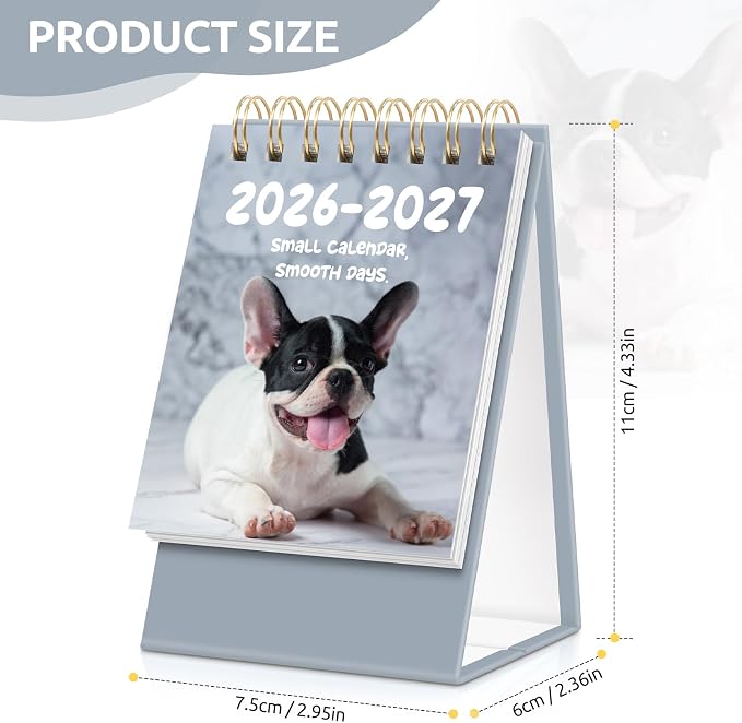 KONVINIT Small Desk Calendar 2026-2027, Grey 2026 Desk Calendar - Runs From July 2026 Until December 2027, 18 Months Mini Desktop Calendar 2026 for School, Home & Office Supplies