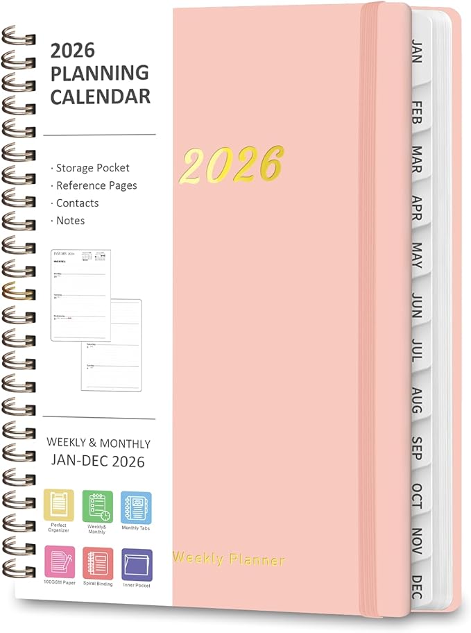 2026 Planner, Weekly and Monthly Calendar Planning Agenda, Jan 2026 - Dec 2026, Academic Planner Book, Desk Accessories and Office Supplies for women & men - A5 (6.3'' x 8.5'')