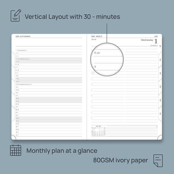 POPRUN 2026 Daily Planner One Page Per Day Even Weekends A4 Large Size (8.5" x 12") - 12 Months Calendar Hourly Appointment Book with Inner Pocket, Pen Holder, Hardcover - Burgundy