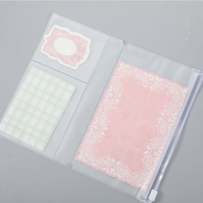 5PCS Travelers Notebook Insert, Transparent PVC Pocket Organizer, Travelers Notebook Accessories, Zippered Pouches with Elastic Bands, Storage Inserts for Cards, Notes, Money