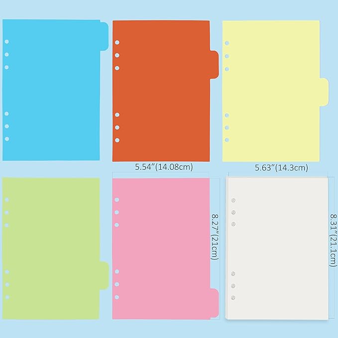 Harphia A5 6 Holes Binder Refill Value Set, 90sheets plain blank loose leaf paper with stickers and dividers, planner inserts with binder pockets for A5 notebook