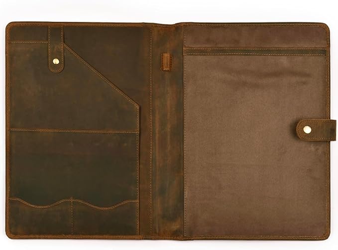 Hindoro Leather Portfolio Professional Organizer Padfolio – Resume Folder with Luxury Pen - Leather Binder Portfolio Writing Pad with Business Card Holder - Portfolio Folder for Men & Women