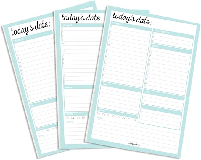 JULIANNE & CO Daily To-Do Undated Tear-Away Planner Notepads - Premium Personal Organizer for Home, Office, Work, School - 50 Pages for Daily Tasks, Notes, Water Intake and Meal Prep (8.5 x 11) (3-PK)