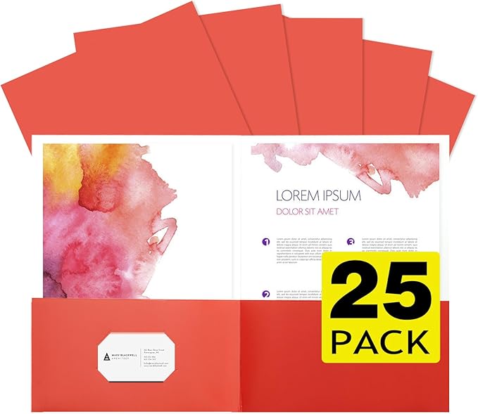 pmybupo 25pcs Red Folders with Two-Pockets Fit Letter Size Paper,Paper File Designed for Office,Home and Classroom Use