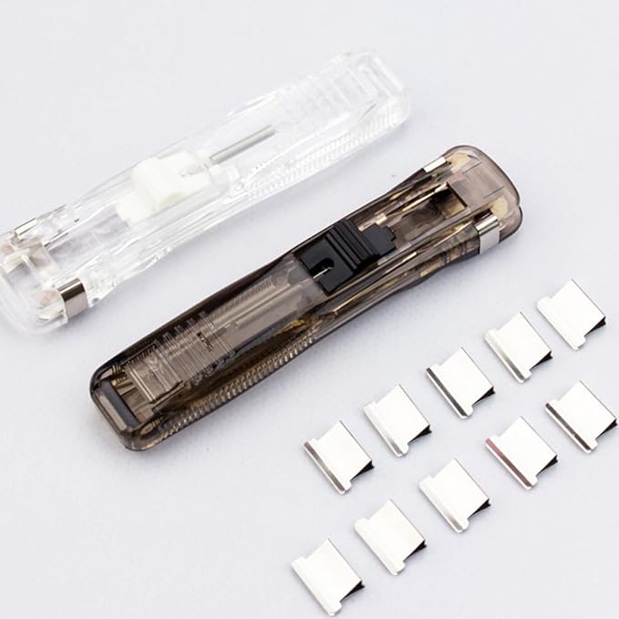 Refillable Stapler 2pcs with 200pcs Fastener Clips Office Desk Stapler Push Clip File Binding Tool for Document Organization Random Style