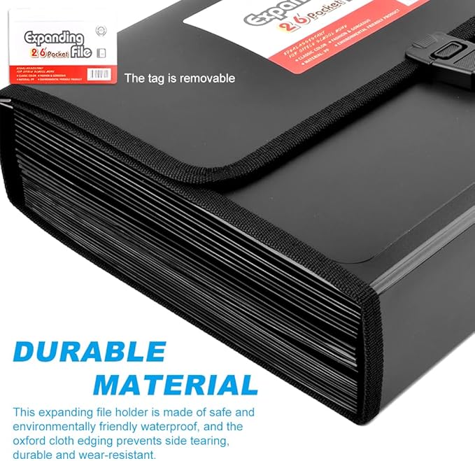 26 Pockets Accordion File Organizer with Lock,Document Organizer with Labels,Fireproof Expanding File Folder Paper Organizer Folder for Letter A4 Files | Receipt and More