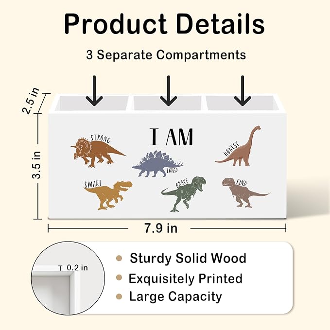 Boys Dinosaur Pen Pencil Holder for Desk, Inspirational Dino Office School Desk Accessories, Dinosaur Pen Holders Organizer for Kids Boys Toddler Room Classroom Bathroom Nursery Playroom