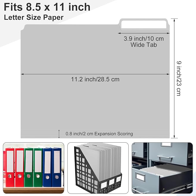 48 Pack Colored Plastic File Folders with Tabs and Sticky Labels 1/3 Cut Tab Manila File Folders Letter Size 8. 5 x 11 Inch for Office Home Organizer Documents(Light Gray,Classic)