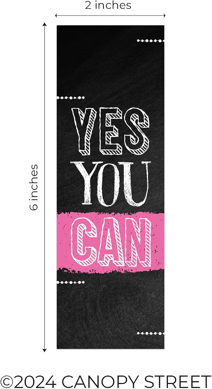Chalkboard Style Motivational Bookmarks / 24 Inspirational Phrase Quote Flat Card Set / 2" x 6" Cardstock Paper Classroom Reward Bookmark Pack/Made in The USA