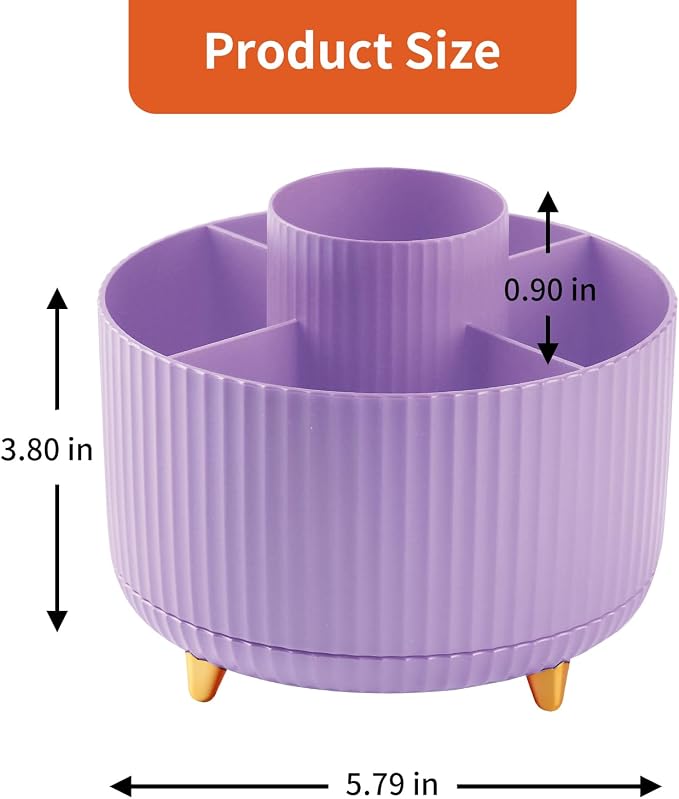 Desk Pencil Pen Holder, 5 Slots 360°Degree Rotating Pen Organizers for Desk, Desktop Storage Stationery Supplies Organizer, Cute Pencil Cup Pot for Office, School, Home, Art Supply, Purple