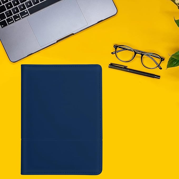 A5 Padfolio Business Portfolio Folder,Junior Size Document Folder Organizer, Padfolio with Interior Pocket and Pen Loop, 5 x 8 Writing Pad Included, Navy Blue.