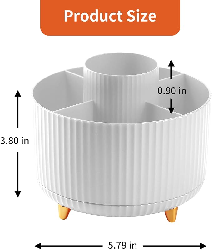 Desk Pencil Pen Holder, 5 Slots 360°Degree Rotating Pen Organizers for Desk, Desktop Storage Stationery Supplies Organizer, Cute Pencil Cup Pot for Office, School, Home, Art Supply, White