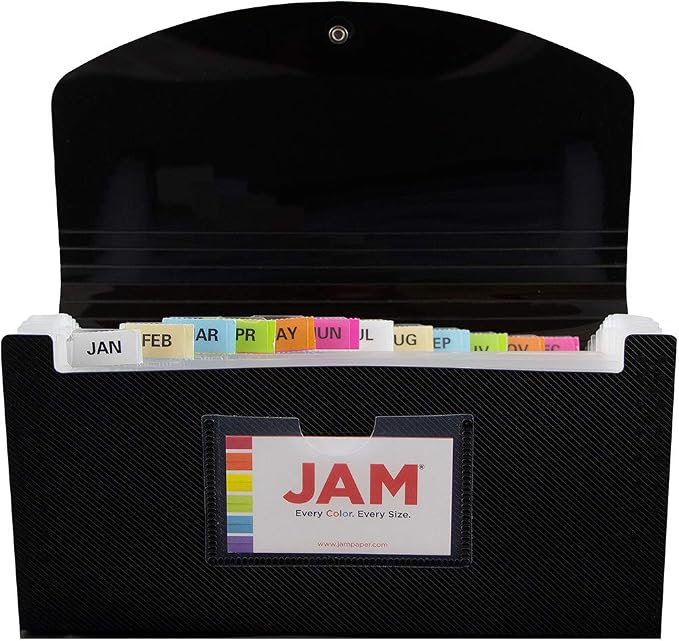 JAM PAPER Accordion Folders - 13 Pocket Plastic Expanding File - Check Size - 5 x 10 1/2 - Black - Sold Individually
