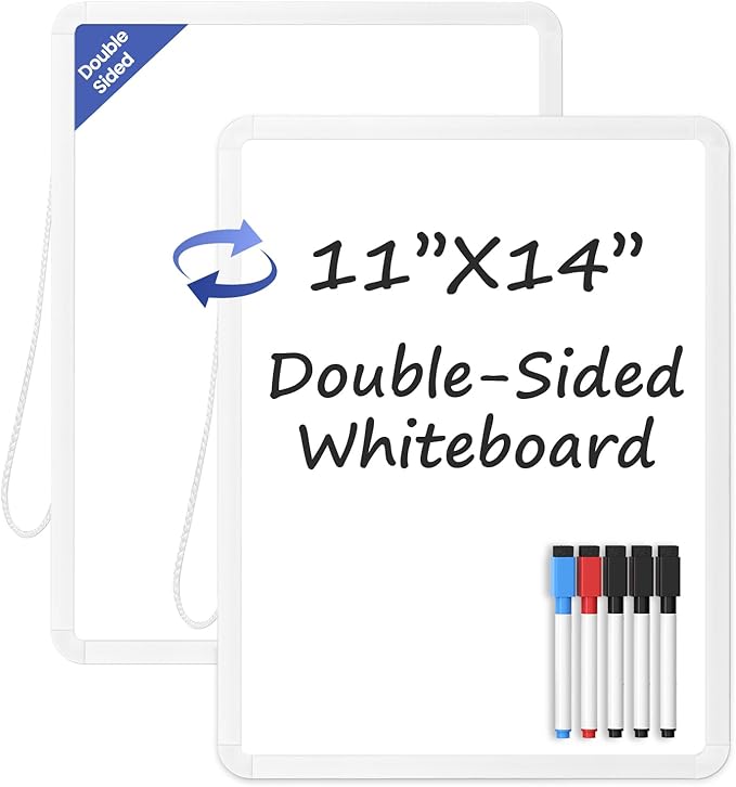 Small White Board for Wall, 11" x 14" Mini Dry Erase Board with Plastic Frame, Cute Hanging Whiteboard to Do List with 5 Markers for Kitchen Planner, Home, Office