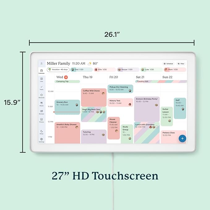 Skylight Calendar Max: 27-Inch Smart Digital Calendar & Chore Chart, Family Organizer with Interactive Touchscreen Display with NA Adapter, Aluminum Metal Shadowbox