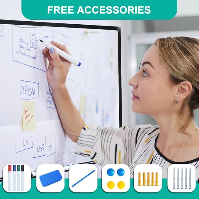 XIWODE 72"x36" Large Presentation Whiteboard, Magnetic Dry Erase Board Black Aluminum Frame Wall-Mounted with Long Pen Tray for Office Conference School