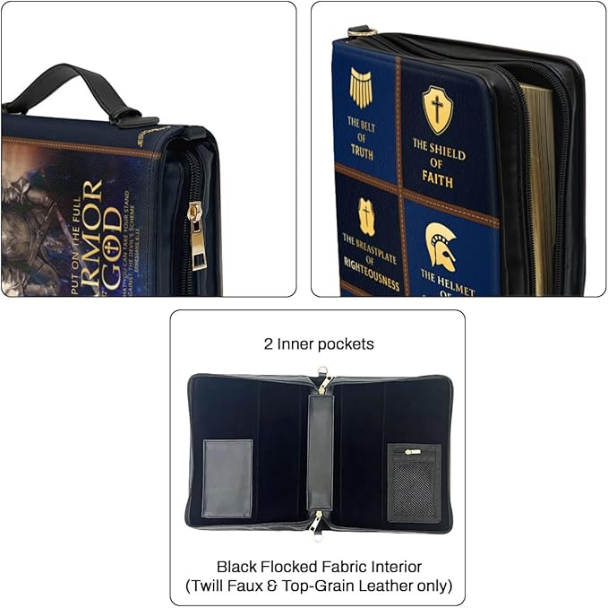 Jesuspirit Bible Covers for Men - Armor of God Bible Cover - Christian Bible Cover with Faith Scripture - Religious Appreciation Gifts for Pastor, Father's Day Gifts (D - Armor of God Male, Medium)