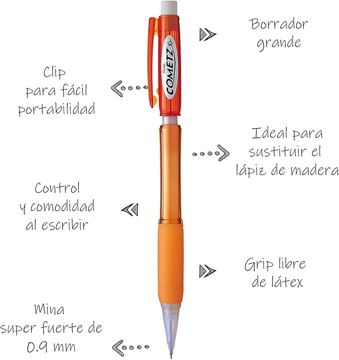 Pentel Cometz Automatic Pencil, 0.9mm, Orange Barrel, Box of 12 (AX119F)