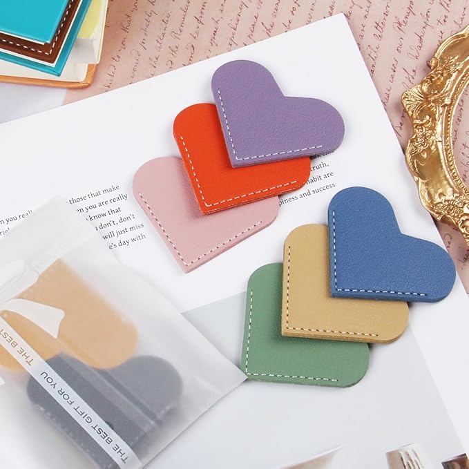 Leather Heart Bookmarks - Kinsound 6 Pieces Cute Corner Page Book Marks for Teachers Students Book Reading Lovers, for School Office Home Supplies (Heart（6pcs）)