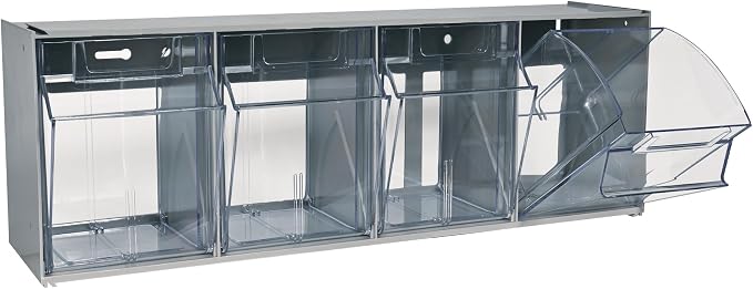 Deflecto Four-bin horizontal tilt bin storage system, 23-5/8w x 6-5/8d x 8-1/8h, Gray (20409B1PK)