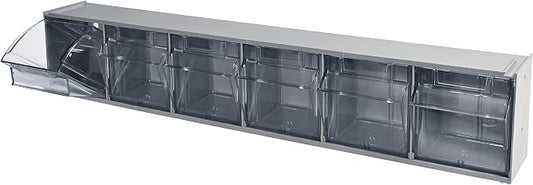 Deflecto Six-bin horizontal tilt bin storage system, 23-5/8w x 3-5/8d x 4-1/2h, Gray (20609B1PK)