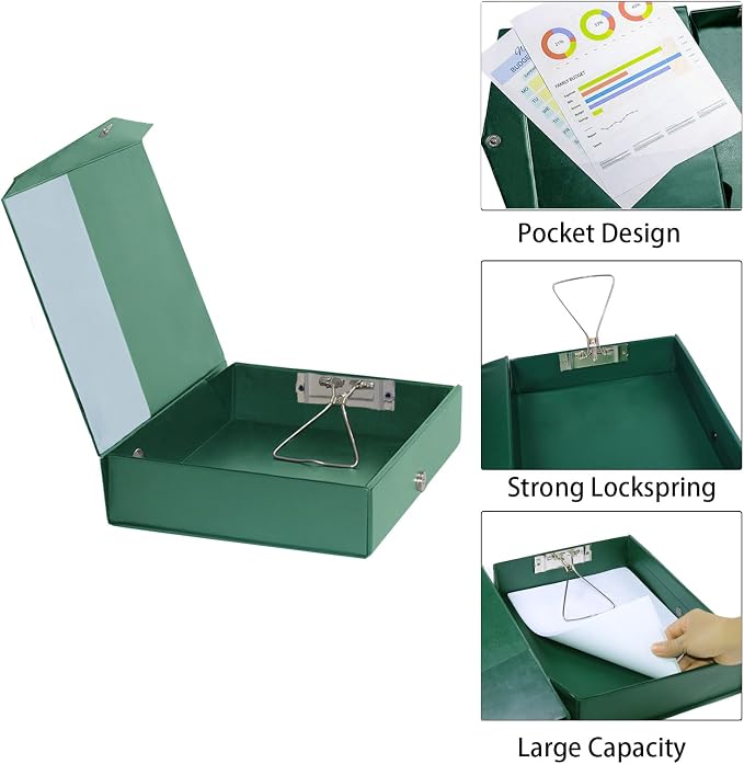 6 Pack Foldable Plastic Box Files A4 with Metal Clip,65mm Spine,Document Archive Folders for Office（Green）