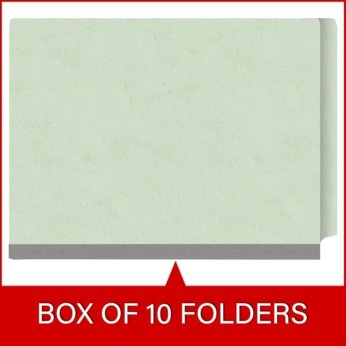 25 Pt. Pressboard Classification Folders, Full Cut End Tab, Letter Size, 2 Dividers, Pale Green (Box of 10)
