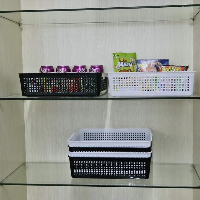 Teyyvn Rectangular Plastic A4 Paper Storage Baskets Trays, Set of 6 Letter Size Plastic Baskets