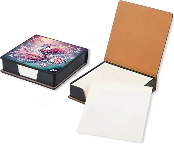 Peacock Diamond Painting Note Box Memo Pad Holder, Diamond Art Sticky Notes Organizer for Desk, Aesthetic Stationery Storage Case for Office,School Supplies (Peacock)