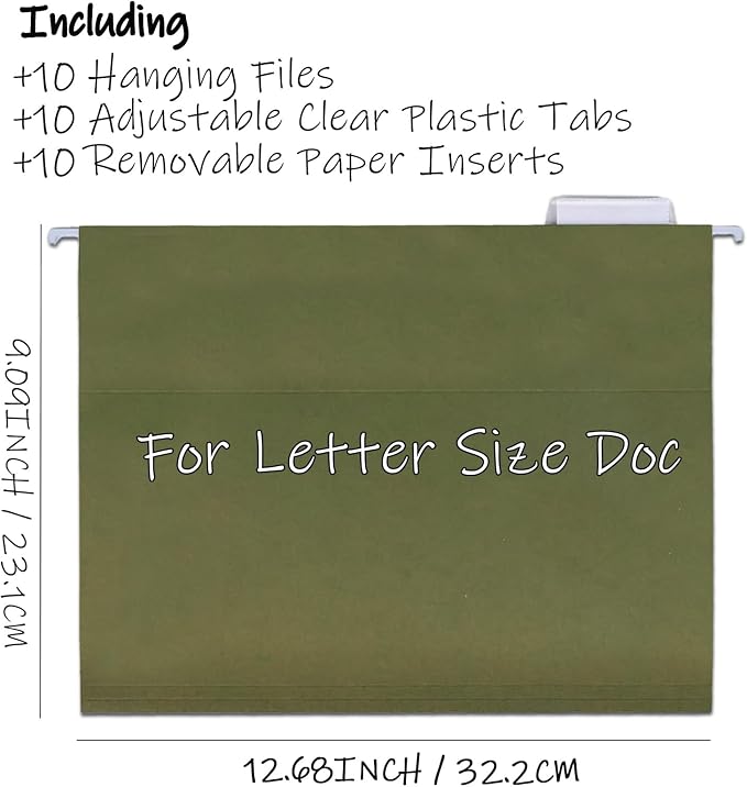 File Storage Cabinet for Letter Size Hanging File Folders, Suspension File Holder, Document Organizer Filing Lockbox in Office and Home with Combination Lock and 10-pack Hanging Files (Green, Letter)