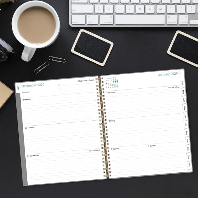 2026 Planner - Planner 2026 from January 2026 to December 2026 with 12 Monthly Tabs, Flexible Cover, Inner Pocket, 8.5" x 11", Teal Flowers