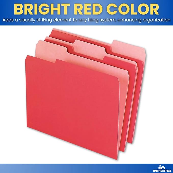 1InTheOffice Red File Folders Letter Size, File Folders with Tabs, Filling Folders, 1/3 Cut Tab, 24/Pack