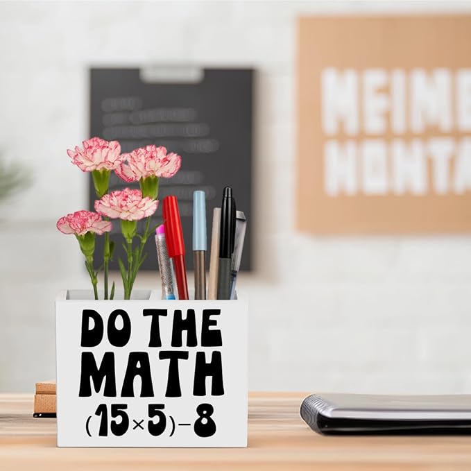 Funny 67 Math Teacher Pencil Holder Decor Teacher Appreciation Gifts for Office Mathematician Math Lover Gifts math Theme Wooden Organizer Vase for Office Home Desk Table