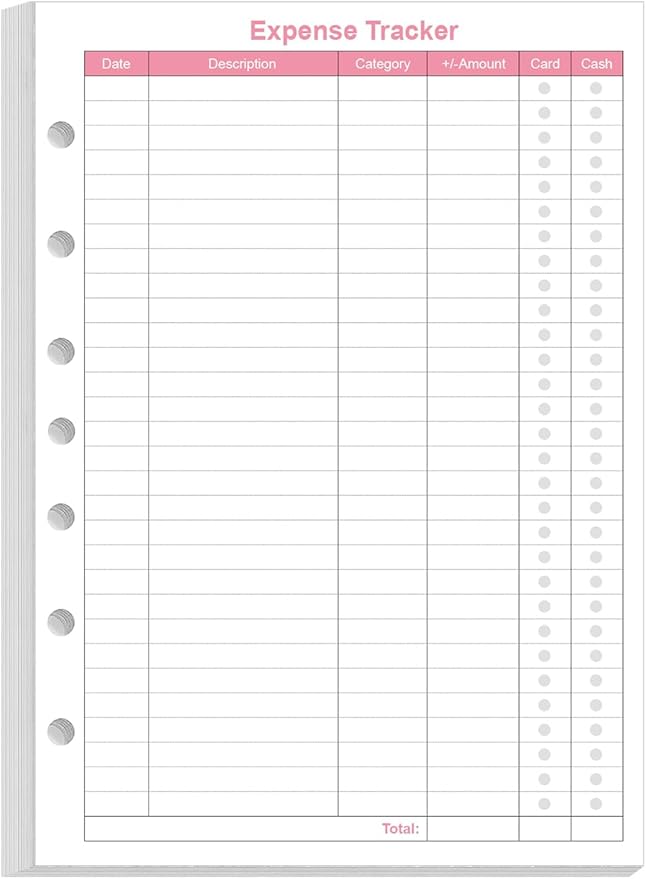 Budget Planner Refills for 3/7 Mini Binders - 50 Sheets/100 Pages Expense Tracker Paper, 100gsm, White, 5.8'' x 8.5''